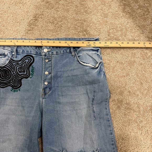 Custom Art Work Wide Leg Blue Jeans - Picture 3 of 9